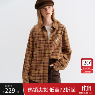 Fanslanen brushed plaid shirt for women winter 2025 new long-sleeved plaid retro embroidered shirt 4323 orange plaid s