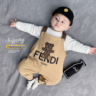 Yeehoo fashion ying's baby overalls set spring and autumn style men's and women's baby clothes spring clothes super cute overalls newborn bear strap set__coffee color 66 cm_recommended for babies around 0-3 months old