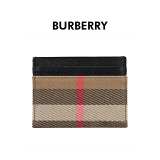 Burberry burberry unisex black leather plaid card holder 80840331