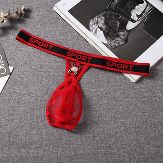 He jiagong men's sexy thong lace t-pants thin strap one thread single transparent mesh breathable low-waist shorts attractive red one size _90-140jin jin equals 0.5 kg