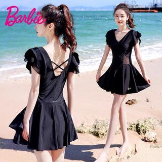 Barbie one-piece swimsuit for women black classic skirt fairy style girl fat mm plus size seaside resort hot spring swimsuit