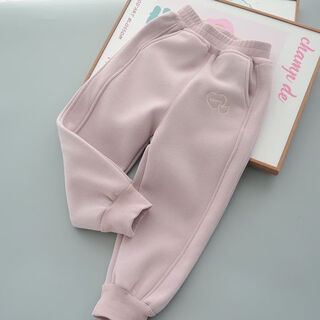 儿童加绒裤子2025新款女童奥利绒保暖长裤秋冬款一体绒加厚运动裤 粉红色奥粒绒一体绒 cm 90