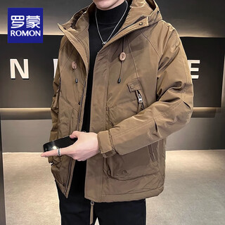 Romon work jacket men's spring and autumn 2025 new trendy brand loose pocket zipper design assault spring jacket men's brown jacket xl 130-150jin jin equals 0.5 kg