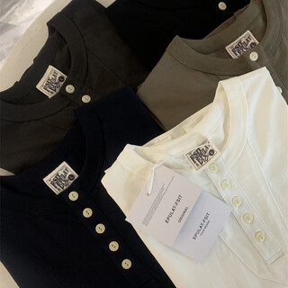 Heavy 300g washed double yarn cotton american casual retro henry collar autumn and winter men's long-sleeved t-shirt bottoming shirt trendy black m