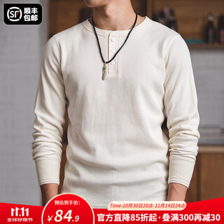 Madden workwear american retro heavyweight waffle henley shirt ami khaki inner bottoming long-sleeved t-shirt men's autumn off-white l