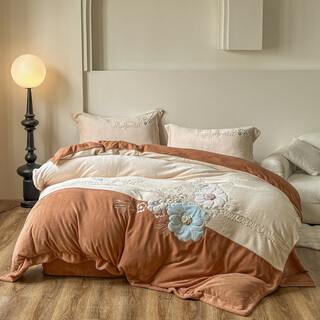 Yolanna high-end class a thickened baby milk velvet four-piece set warm double-sided coral velvet quilt cover bed sheet huazhimeng-miyouorange bed sheet style 1.8m four-piece set