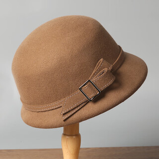 Lanshimengdai 2025 new retro style wool basin hat for women in autumn and winter, elegant, fashionable and versatile warm hat, elegant lady style, camel 56-58cm