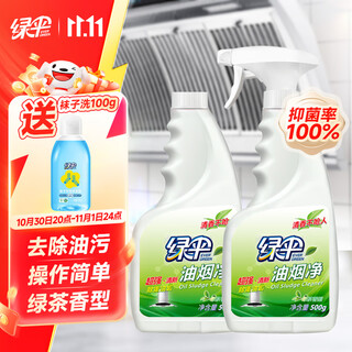 Green umbrella super fresh oil smoke purifier green tea scented oil stain remover heavy oil dirt 500g*2 bottles