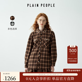 Plain people barn style retro college plaid long-sleeved shirt top for women coffee color 2025 winter new style coffee color s