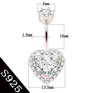 Yingtang navel nail s925 sterling silver thick rod hypoallergenic needle insensitive navel ring love zircon piercing women's personalized jewelry rod length 10mm