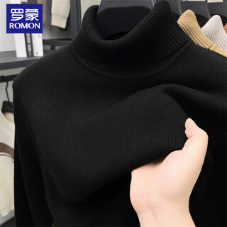 Romon heavy-weight turtleneck sweater for men in autumn thickened warm sweater for middle-aged and young people solid color top base winter wear black 2xl