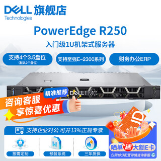 戴尔（DELL）R250/R260/R360/R450 1U机架式服务器主机 ERP文件共享用友金蝶数据库 企业办公 R250 至强E-2324G 4核4线程 16G内存丨2*2TB企业级丨三年质保