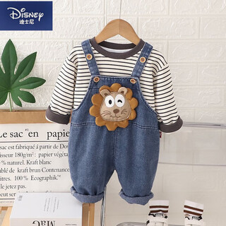 Disney (disney) baby spring and autumn denim overalls suit baby 2024 new style boys two-piece set children's clothing long-sleeved autumn clothing light gray ls lion overalls suit 110