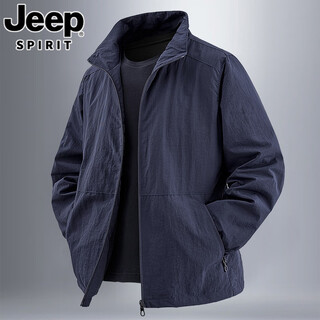 Jeep spirit sports jacket men's spring and autumn 2025 new stand collar top cycling running windbreaker short outdoor casual jacket navy thin* style 8919 m =100-120jin jin is equal to 0.5 kg