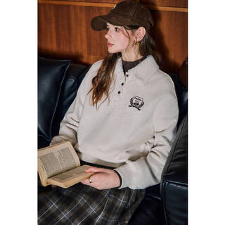 Kuhnmarvin healing anime lapel sweatshirt women's 2025 winter new casual loose bf style jacket k20561 light floral gray l