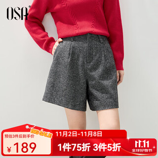 欧莎灰色人字纹毛呢短裤女2025年冬季新款休闲直筒中裤五分裤 花灰色 S