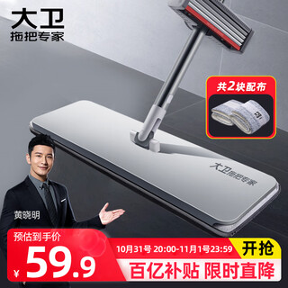 大卫平板拖把40cm杆长133cm2布加厚P12免手洗5层刮污