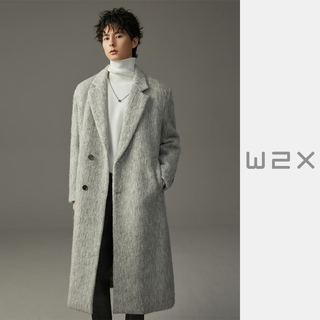 W2x winter heavyweight thick imitation seahorse fur water ripple large long sheep wool coat men's high-end nizi coat glacier gray m