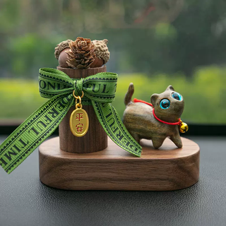 Yusenyi car ornaments high-end creative car aromatherapy interior decorations center console immortal flowers audi mercedes-benz bmw green sandalwood kitten-fruit walnut (large)-wooden base
