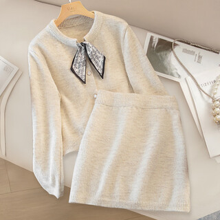 Cypress sheep wool solid color suit women's 2025 autumn new long-sleeved top and skirt two-piece set