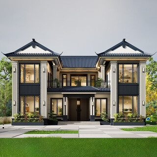 Ren yuanshu two-story new chinese-style house design drawings rural self-built house design drawings house renderings construction drawings water and electricity drawings customized design (deposit consultation)