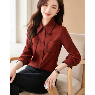 Recommended outfits for the coming winter: red and black stitching design, niche fashion slimming petite women’s shirt 11 red m