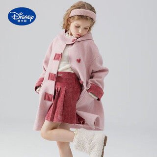 Disney (disney) girls' woolen coat 2025 new winter pink new hooded girl's mid-length cotton woolen coat pink coat (padding lined) 120
