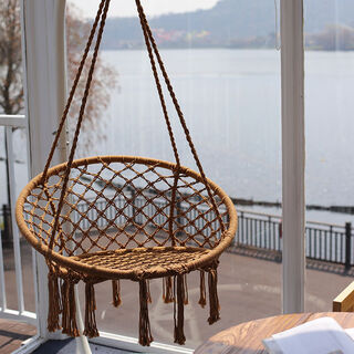 语森忆秋千户外庭院吊椅手工编织流苏吊椅儿童荡秋千阳台家用摇篮 棕色手工编织承重400斤