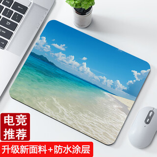 聚盈丰 鼠标垫小号防水办公家用出差便携鼠标桌垫 防滑可水洗锁边凑单垫子 280*220*3mm 碧海蓝天