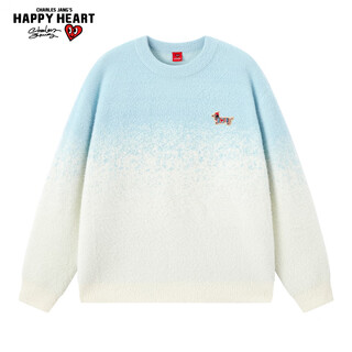 Charles heart gradient dachshund round neck sweater for men and women, trendy loose and versatile couple sweater, gradient blue l