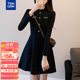 Tangshi 2025 autumn round neck long-sleeved dress, ladylike style, elegant, slim, versatile, ladylike, gentle and trendy