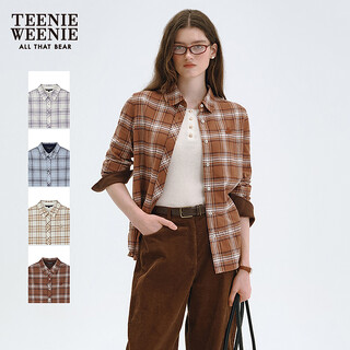 Teenie weenie bear women's shirt 2025 autumn new retro plaid fashionable embroidered long sleeve shirt