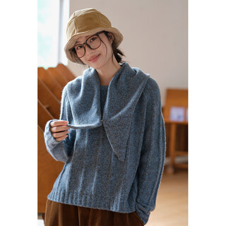 Keran simple huaizhou free shawl~100% floral yarn fine woolen sweater warm australian sweater women's top autumn and winter new style north island blue/free shawl l
