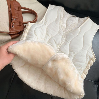 Plush 2025 winter women's down cotton vest autumn and winter age-reducing slim fit short warm vest vest off-white - same color inside xl recommended 100-110 jin jin equals 0.5 kg