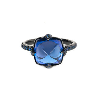 Tanzanite black gold ring dark sugar tower tanzanite blue hao stone ring fashion niche creative trend opening adjustable