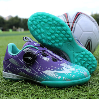 Double star football shoes for children boys and girls breathable broken nails for middle school students rotating button competition training equipment purple blue 32