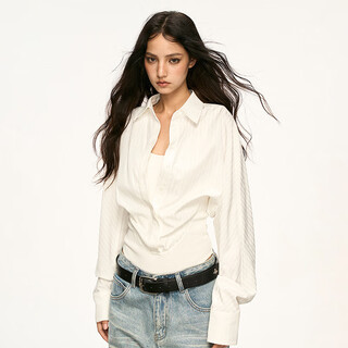 Aaisup god edition hourglass tiancai early autumn jumpsuit american retro fake two-piece shirt vest lazy style women white s (80-100) shipped within 15 days