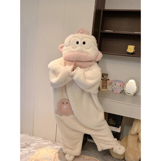 Ugly fish one-piece pajamas coral velvet autumn and winter couple pajamas men and women thickened large size funny children's big mouth fish nightgown little white fish (no shoes) m (145cm-155cm)