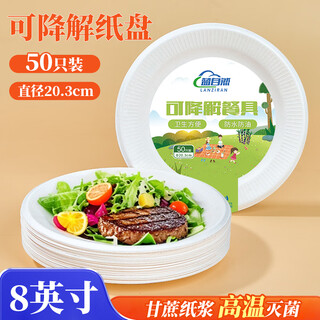 Blue natural biodegradable disposable plates food-grade dinner plates paper plates 8 inches * 50 children's hand-painted