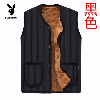 Playboy (playboy) fur lined dad's clothes large size medium men's velvet vest medium old vest men's vest thickened cotton vest official flagship black velvet - regular style xl recommended 90-120 jin jin is equal to 0.5 kg