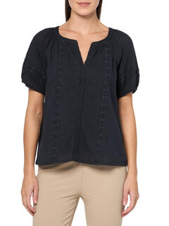 Lucky brandlucky brand women's lace trimmed country shirt black xl