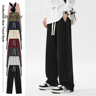 Playboy (playboy) spring and autumn men's trendy brand loose drape straight sweatpants boys' leggings sports versatile casual knitted trousers black s 90-100jin jin equals 0.5 kg