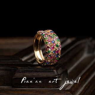 Xingu retro gorgeous rainbow red and blue zircon ring curved colored gemstone tourmaline earrings for women light luxury versatile ring ring