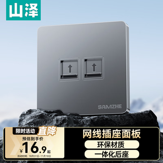 山泽网线网口网络面板 通用超五/六/七类模块加厚86型面板 适用电脑房间网络插座 二位灰色SZ-MB02H