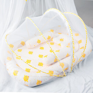 Shanbang newborn baby mosquito net anti-mosquito cover bed fence portable removable baby foldable bb anti-five-piece set small yellow chicken mattress + mosquito net + pillow + safety