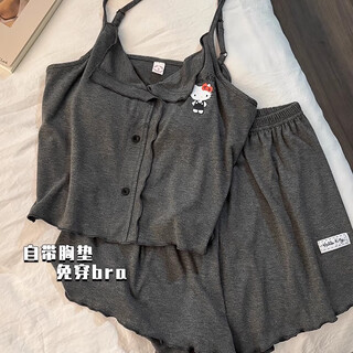 蕉内（Bananain）可爱hellokitty睡衣女春秋季莫代尔棉长袖夏天超火家居服 【优质版】可爱凯蒂猫【带胸垫】吊带+短裤 M 女款M【建议90-100斤，送运费险】