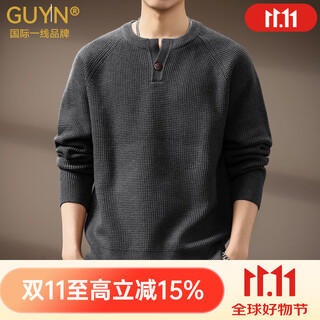 Guyn international first-line luxury brand high-end american retro henry collar men's sweater autumn new trendy brand loose black gray l