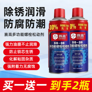 Saigao multifunctional bolt loosening agent, rust remover, powerful rust removal, anti-rust and rust removal lubricant, screw bicycle chain, metal hardware, quick cleaning and rust removal lubricating spray 450ml. got 2 bottles of bolt loosening agent (buy one, get one free)