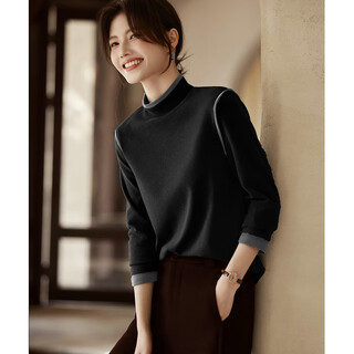 Shangjing's design contrasting color splicing velvet-feel inner wear autumn and winter fashionable versatile half turtleneck bottoming shirt for women