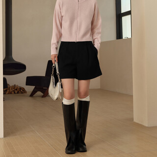 A.YILIAN【商场同款】阿依莲休闲毛呢短裤女25冬季新款气质百搭高腰裤子 魅影黑 S